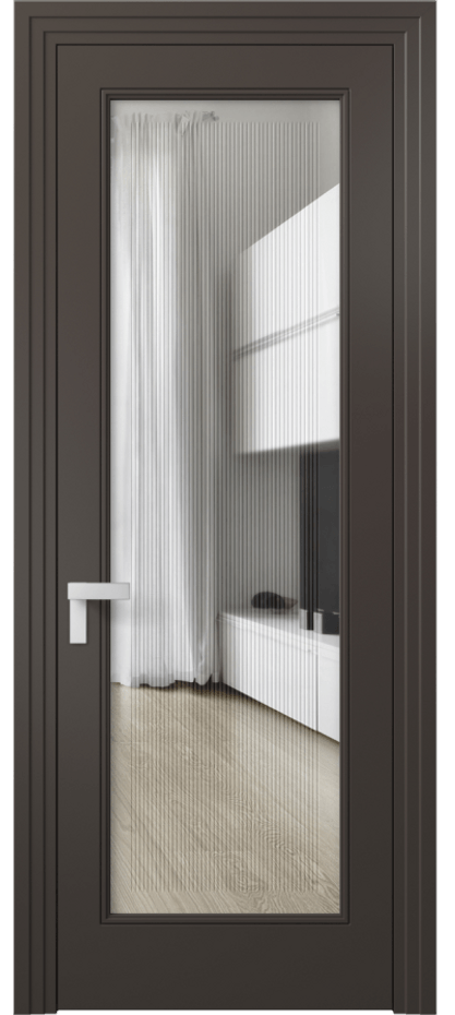 Межкомнатная дверь Rocca 8300 Матовый антрацит Прозрачное стекло с гравировкой "Каннелюры", триплекс Цена 73519 ₽ | Volhovec