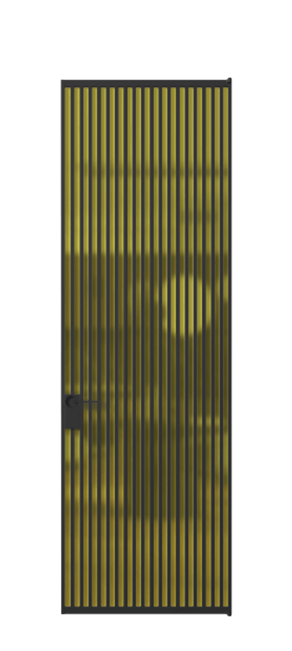 Алюминиевая дверь АЛПЛ040.06 Алюминий Черный Сатинированное жёлтое стекло, триплекс Цена 186370  | Volhovec