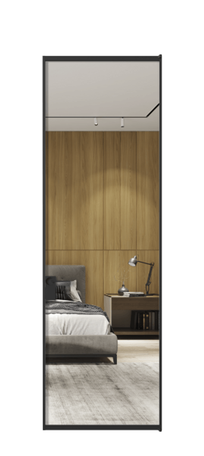 Алюминиевая дверь АЛПЛ040.01 Алюминий Черный Двустороннее зеркало, триплекс , триплекс 6 мм Цена 115570  | Volhovec