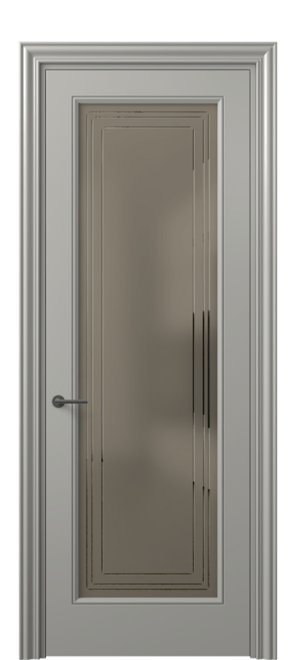 Межкомнатная дверь Mascot 8400 Матовый нейтральный серый Сатинированное бронзовое стекло с гравировкой "Грани", триплекс Цена 65999 ₽ | Volhovec