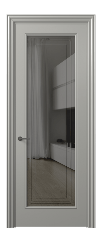 Межкомнатная дверь Mascot 8400 Матовый нейтральный серый Прозрачное серое стекло с гравировкой "Грани", триплекс Цена 65999 ₽ | Volhovec