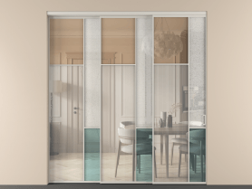 Алюминевая перегородка vnt3_7 Алюминий тёплый серый Четыре стекла. Цвет Алюминий тёплый серый. Материал Алюминий в эмали. Коллекция Перегородка Mosaic внутри проёма телескопик синхро 2. Картинка.