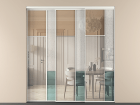 Алюминевая перегородка vnt3_7 Алюминий светло-серый Четыре стекла. Цвет Алюминий светло-серый. Материал Алюминий в эмали. Коллекция Перегородка Mosaic внутри проёма телескопик синхро 2. Картинка.