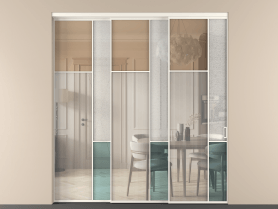 Алюминевая перегородка vnt3_7 Алюминий пудровый белый Четыре стекла. Цвет Алюминий пудровый белый. Материал Алюминий в эмали. Коллекция Перегородка Mosaic внутри проёма телескопик синхро 2. Картинка.