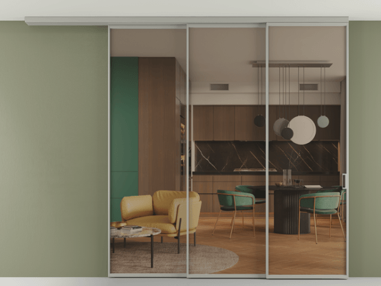 Алюминевая перегородка АЛПР 040.01_АНСР_Бронза триплекс_new. Цвет Алюминий нейтральный серый. Материал Алюминий в эмали. Коллекция Перегородка Формато вдоль стены на потолок 3 створки с синхронным механизмом. Фото. Алюминевая перегородка АЛПР 040.01_АНСР_Бронза триплекс_new. Цвет Алюминий нейтральный серый. Материал Алюминий в эмали. Коллекция Перегородка Формато вдоль стены на потолок 3 створки с синхронным механизмом. Картинка.