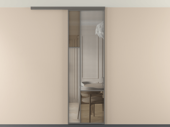 Алюминевая перегородка vdp1_6_АКЛС_MS+Бронза триплекс_new. Цвет Алюминий классический серый. Материал Алюминий в эмали. Коллекция Перегородка Mosaic вдоль стены на потолок 1 створка. Картинка.