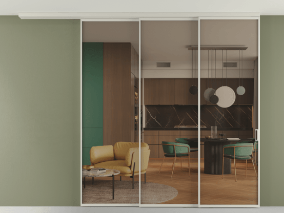 Алюминевая перегородка pv3_01_ Алюминий тёплый серый Бронза прозрачное. Цвет Алюминий тёплый серый. Материал Алюминий в эмали. Коллекция Перегородка Формато вдоль стены на потолок 3 створки с синхронным механизмом. Фото. Алюминевая перегородка pv3_01_ Алюминий тёплый серый Бронза прозрачное. Цвет Алюминий тёплый серый. Материал Алюминий в эмали. Коллекция Перегородка Формато вдоль стены на потолок 3 створки с синхронным механизмом. Картинка.