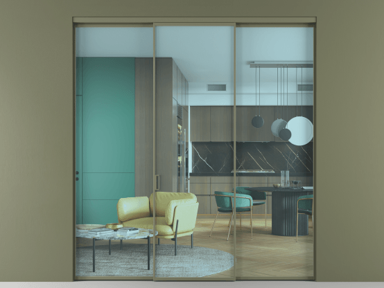 Алюминевая перегородка АЛПР 040.01_АОТ_ПРОЗ ГОЛ_new. Цвет Алюминий оливковый тёмный. Материал Алюминий в эмали. Коллекция Перегородка Формато внутри проёма 3 створки. Картинка.