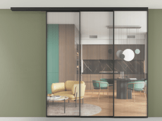 Перегородка Formato вдоль стены на потолок 3 створки с синхронным механизмом