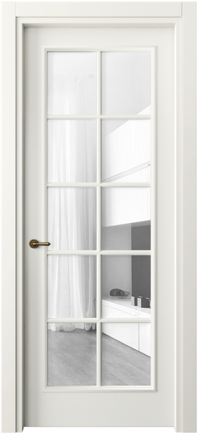 Дверь межкомнатная 8102 МЖМ Прозрачное стекло. Цвет Матовый жемчужный. Материал Гладкая эмаль. Коллекция Paris. Картинка.